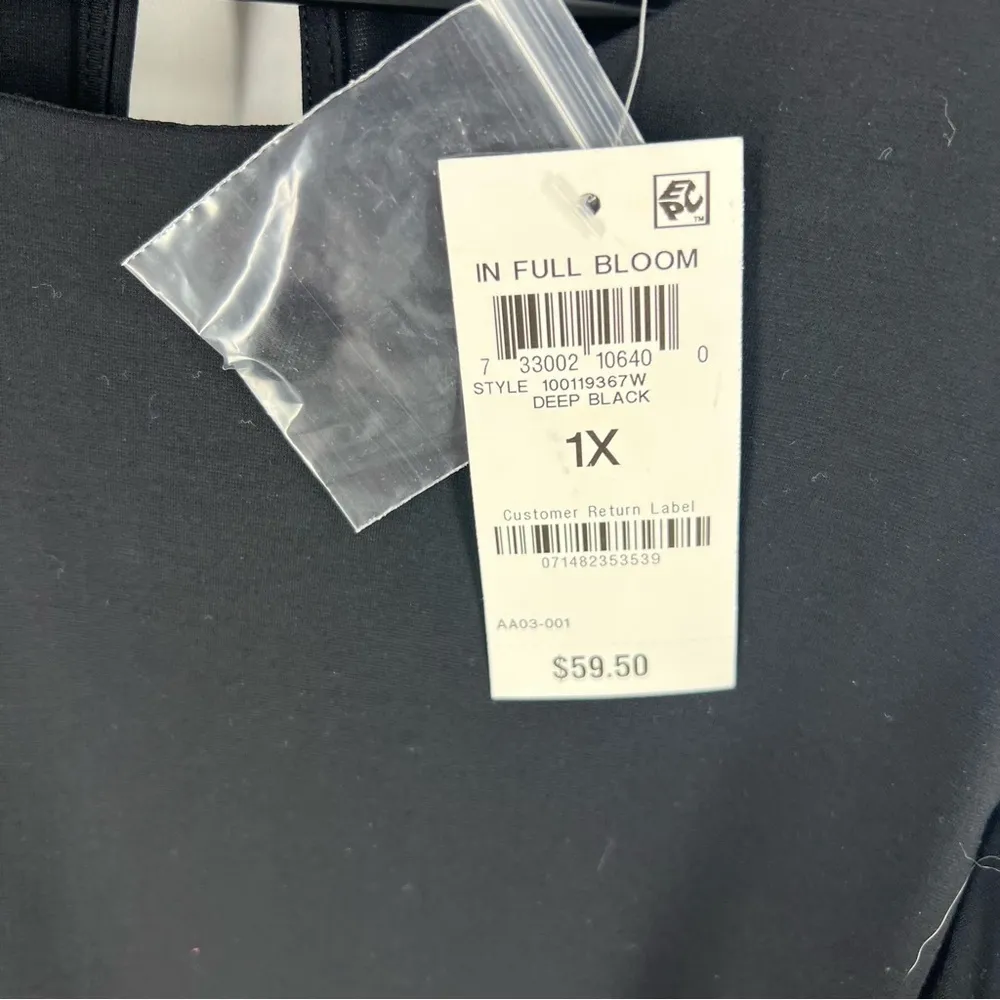 INC Black Stretch‎ Knit Puff Sleeve Cold Shoulder Blouse Size 1X - Image 4