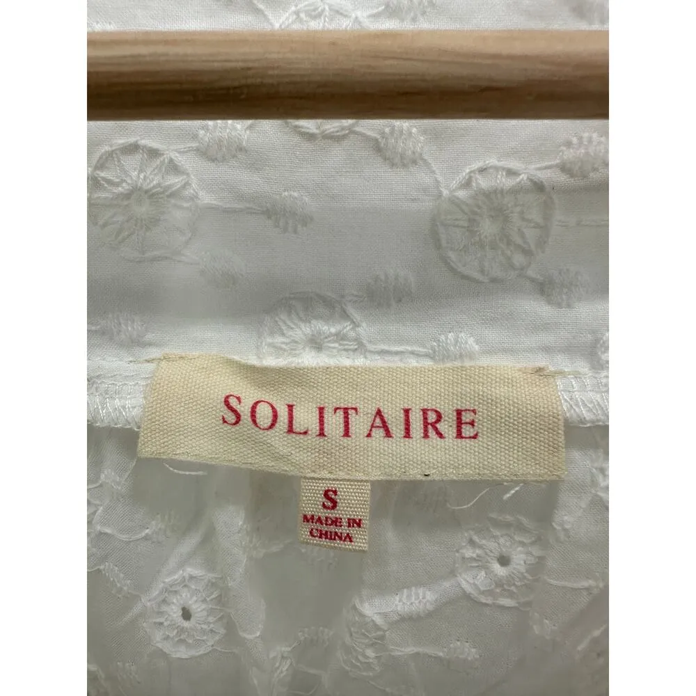 Solitaire Women Top White Embroidery Boho Feminine Floral Cotton Size Small - Image 6