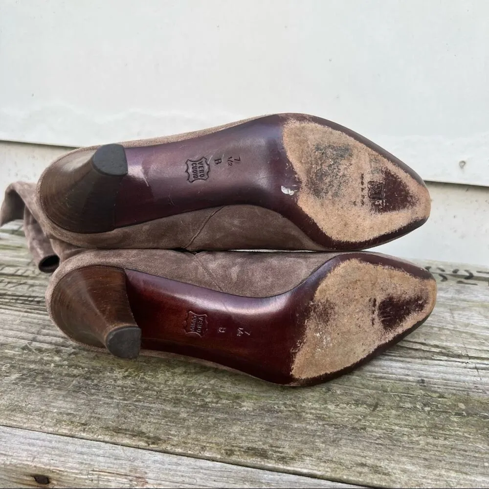 Bruno Magli bone tan knee high suede heeled boots 7 1/2 B Size 7.5 - Image 2