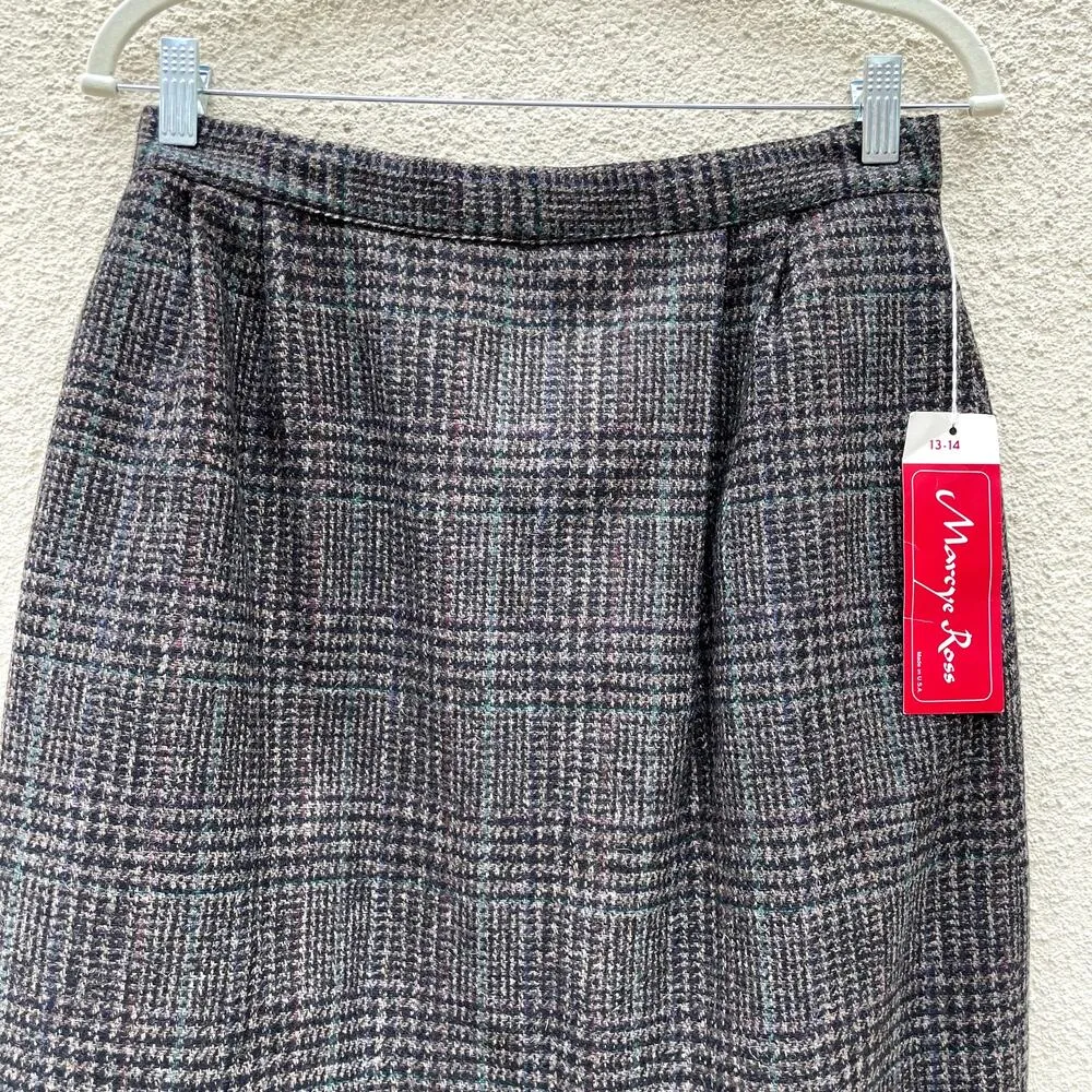 Vintage New Old Stock Brown Plaid Wool Skirt 14 Marcye Ross - Image 2