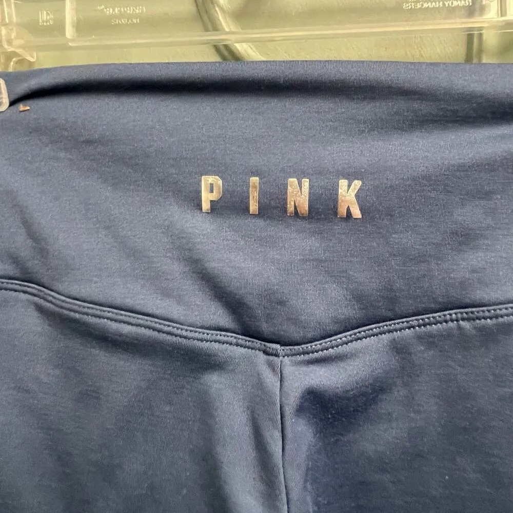 PINK Cozy Leggings Velvet Trim Blue Athleisure Athletic Size Medium - Image 4