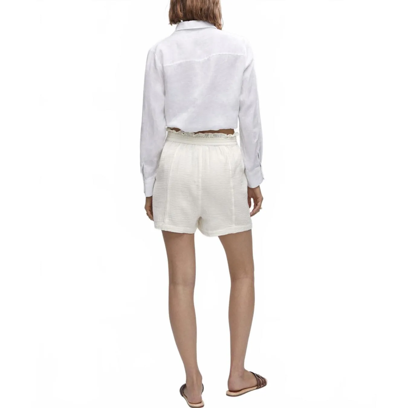 Mango 100% Gauze Cotton Paperbag Textured Shorts Julie Off White NWT Large - Image 4