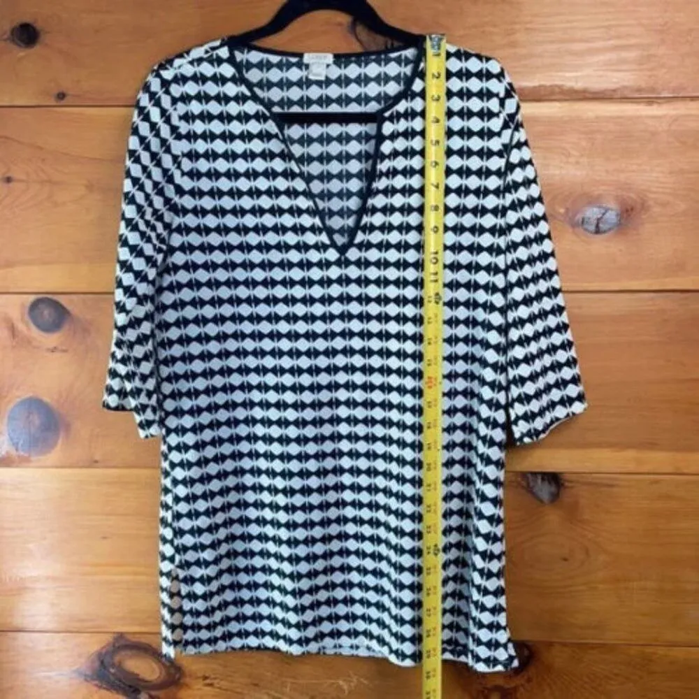 J. Crew Women’s White & Black V-Neck 3/4 Sleeve Pullover Tissue Tunic Top Size S - Image 6