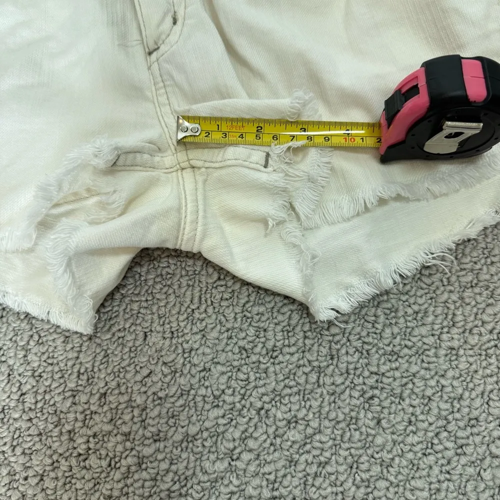 Free People Cream Distressed Jean Shorts - Image 7