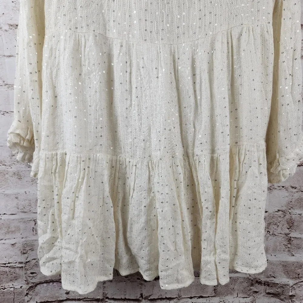Sundress Neo Short Dress Sequins Tassel Size XS/S Cream Long Sleeve - Image 12