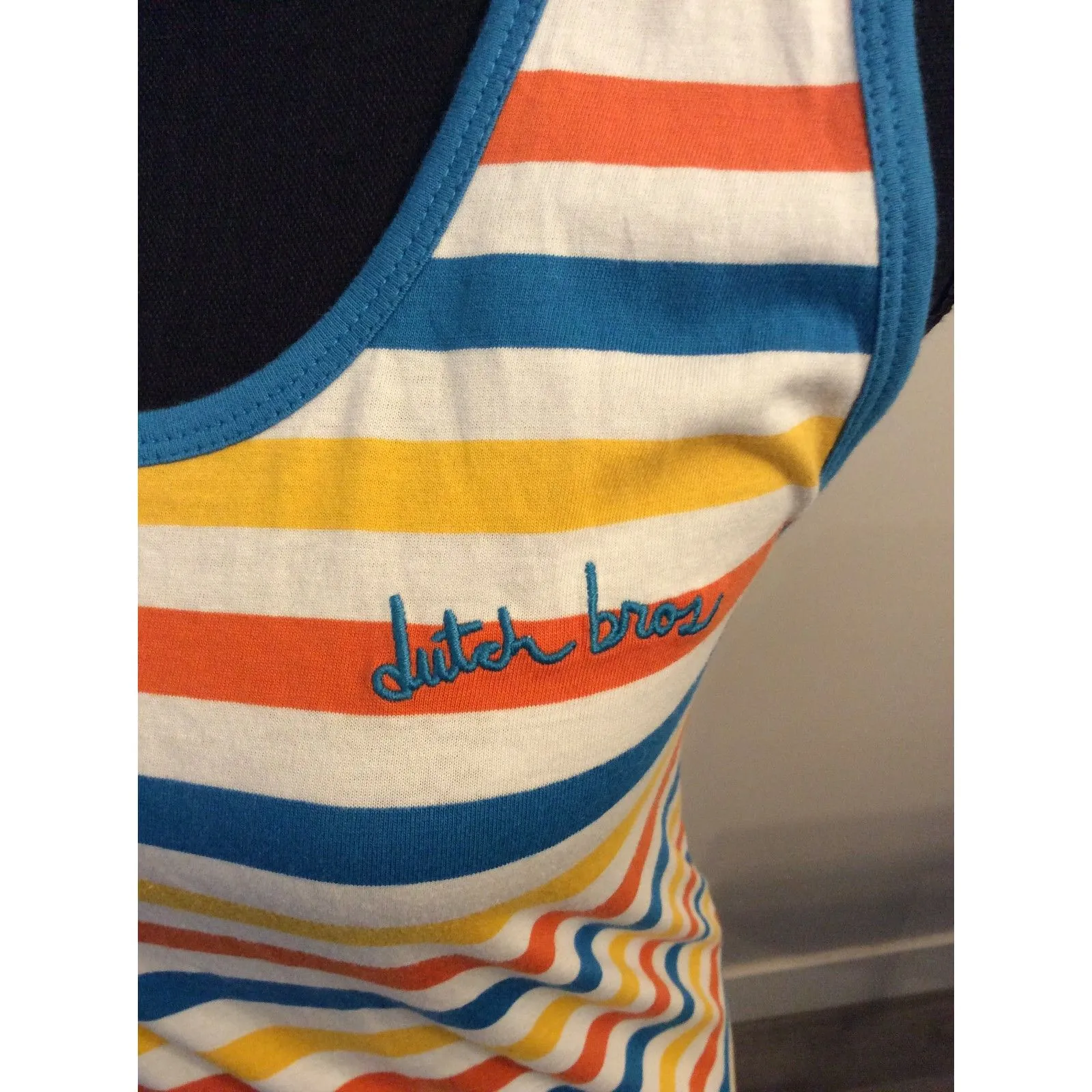 Dutch Brothers Striped Tank Top Shirt Small S Cotton - Image 6