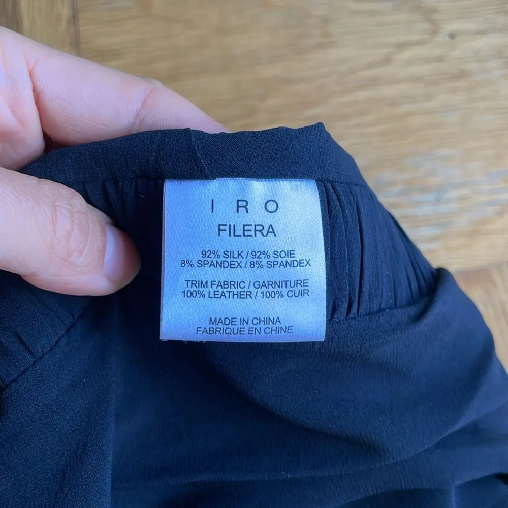 IRO Filera $495 black braided leather and silk chiffon miniskirt, sz 36/US2 NWOT - Image 7