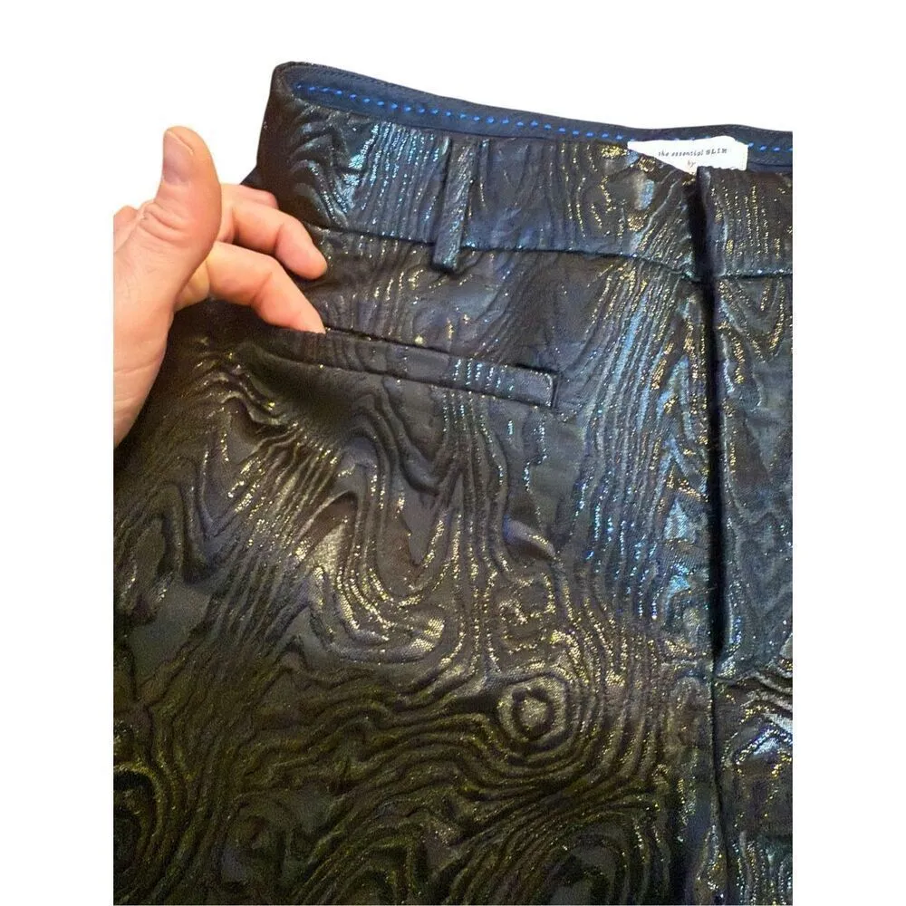 Anthropologie The Essential Slim Straight Pants Womens Sz 4 Black Motif Textured - Image 13