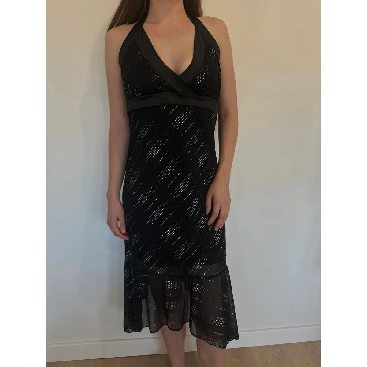 Black Fancy Vintage Sparkly Rhinestone Halter Dress - Image 6