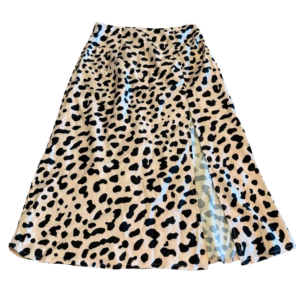 Princess Polly Nia Animal Print Satin Skirt Midi High Slit Flowy Trendy Size 4 - Image 2