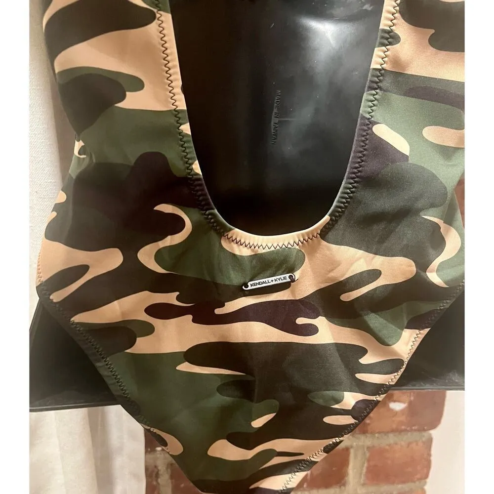 Kendall Kylie Camo Print Low Back One-piece Swimsuit in Green S - Image 5