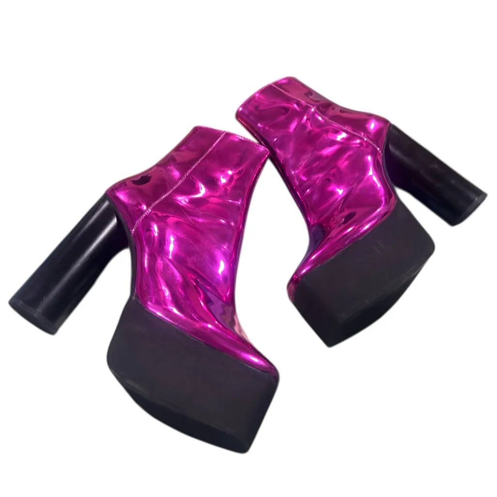 NEW Pink Metallic Platform Ankle Boots - Y2K Cyber Goth Statement Heels READ - Image 5