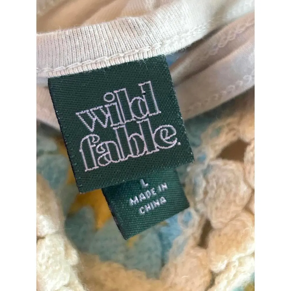 Wild Fable Womens Crop Top Size Large Beige Sunflowers Crochet Tank Fairy - Image 3