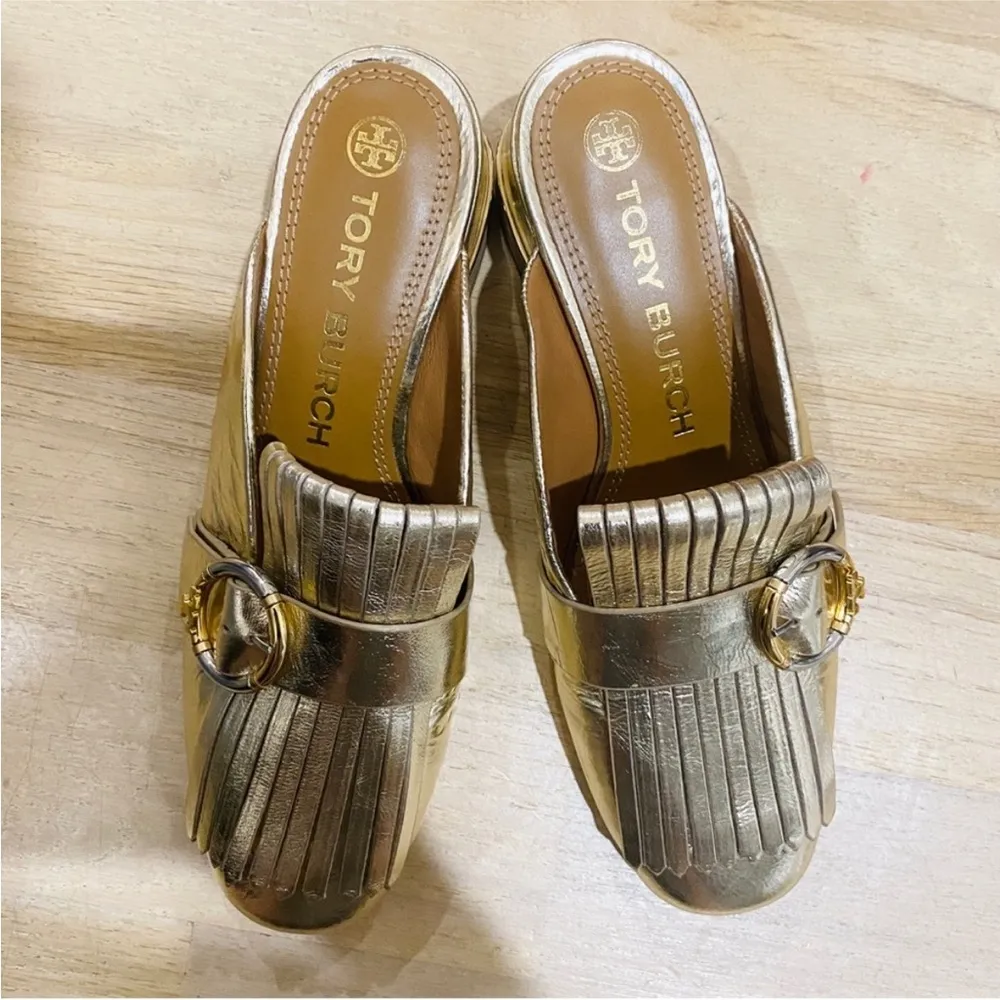 Tory Burch logo gold mule NEW - Image 9