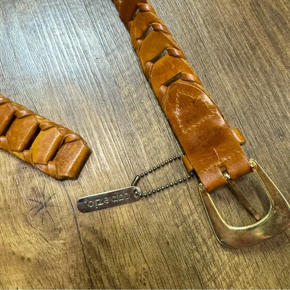 Vtg Capezio Womens 90s Style Leather Woven Link Belt Sz M/L Brown Leather - Image 6