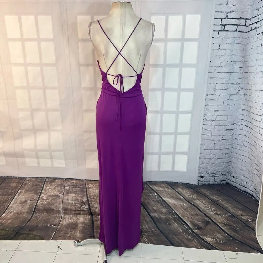 Bcbgmaxazria hedi dark orchid front slit gown size small - Image 9