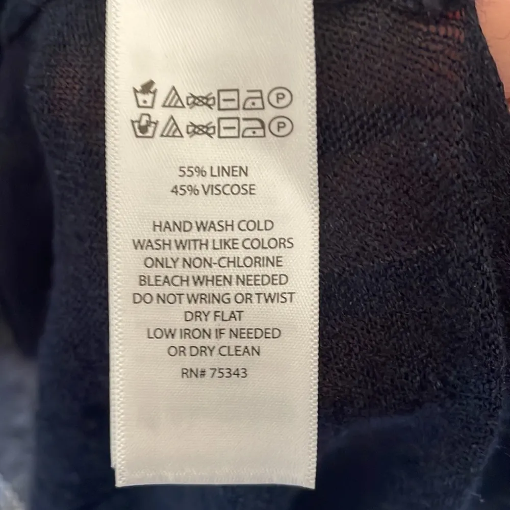 Sigrid Olsen Navy Blue Linen Blend Open Front Cardigan Medium - Image 4