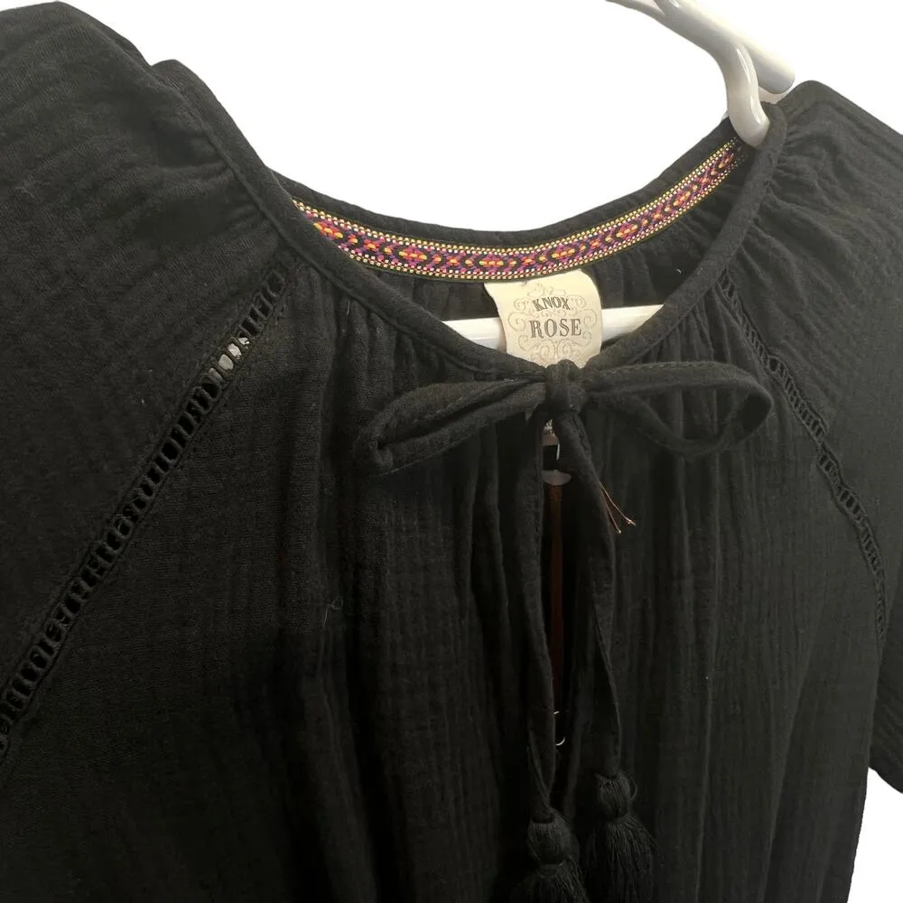 Knox Rose Gauze Romper Black Size S Half Sleeve Shorts Lined Cotton One Piece - Image 8