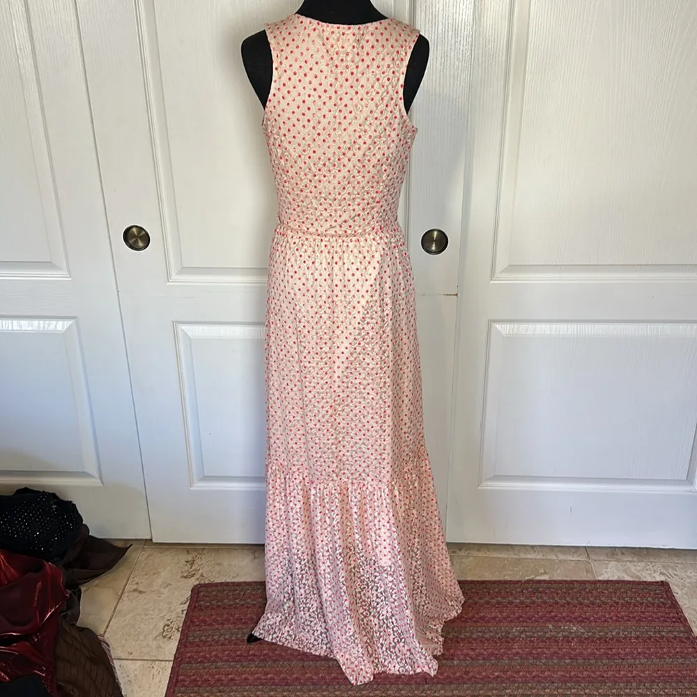 MAISON JULES CREAM LACE HOT PINK POLKA DOT TIERED MAXI TANK DRESS - Image 3