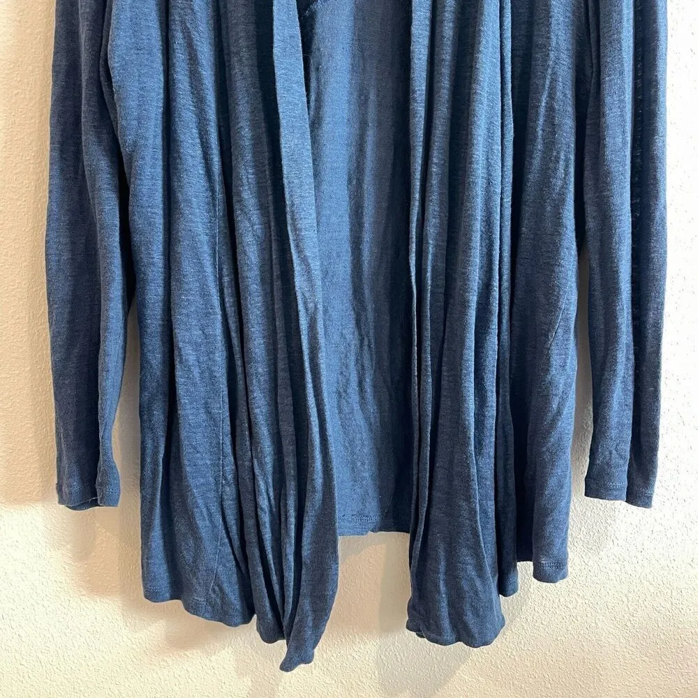 J Jill Sweater‎ Women Med Blue Love Linen Lagenlook Open Cardigan Work Office - Image 3