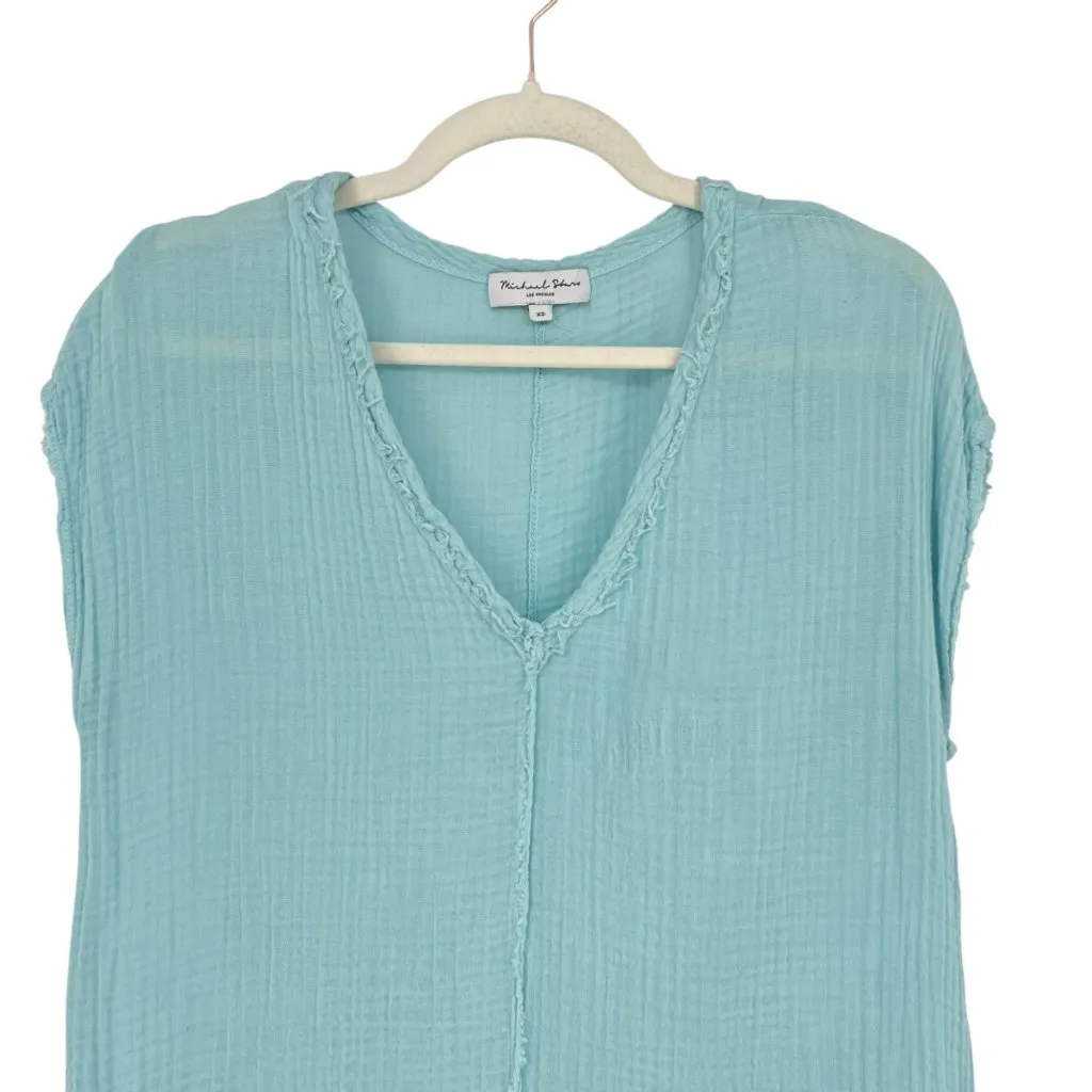 Michael Stars Draya Gauzy Cotton V-Neck Top in Aqua Blue Size XS - Image 2
