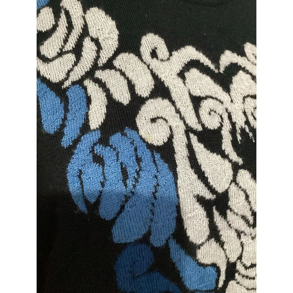 Etam Paris Black Blue Printed Wool Blend Pullover Sweater Crewneck Size 6 - Image 3