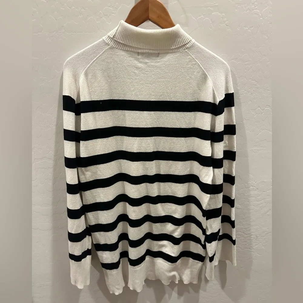 Steve Madden Gretta Turtleneck Long Sleeve Sweater Minidress Cream/Black  M - Image 6