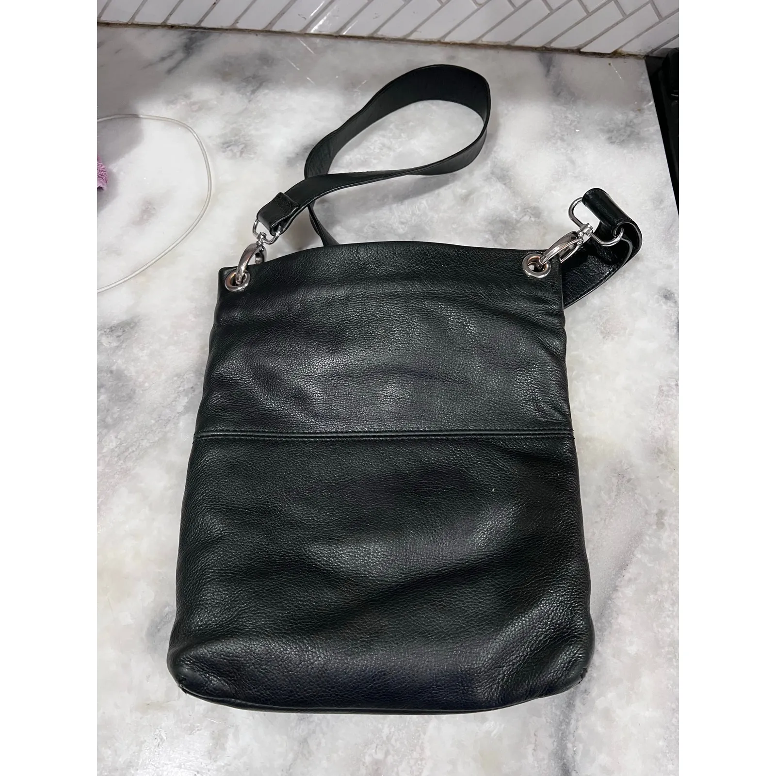 Margot Genuine Leather Black Crossbody Shoulder Bag Multi Zip Pockets Purse - Image 9