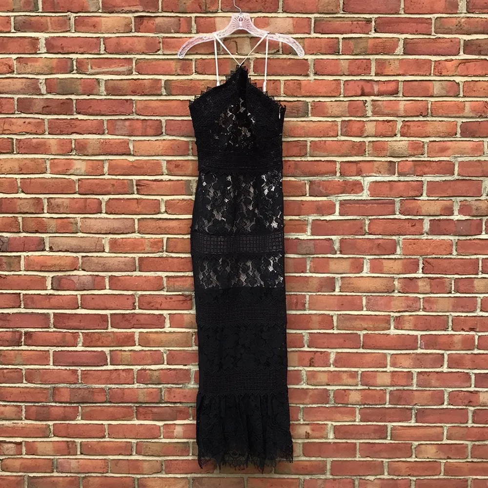 Black Lace  Halter Neck Tabitha Cocktail Dress / Maxi-Length Gown - Image 4