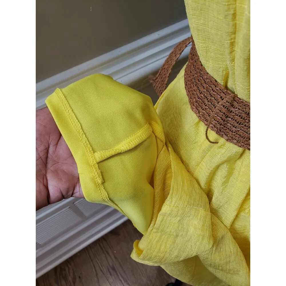 Nine West Dress Womens 10 Yellow Sleeveless Belted Summer Viscose Lined - Image 12