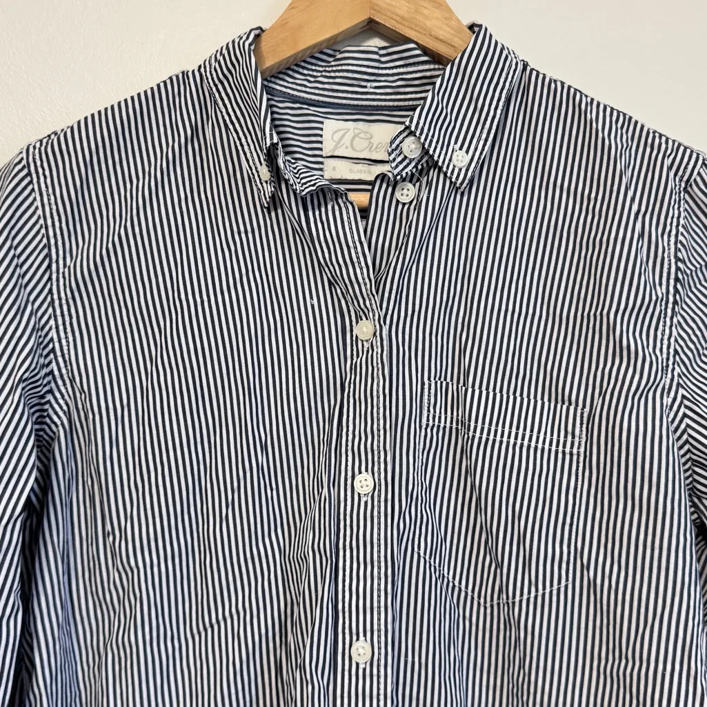 J. CREW Classic Fit Washed Cotton Poplin Striped Shirt Size Small Oversized - Image 3