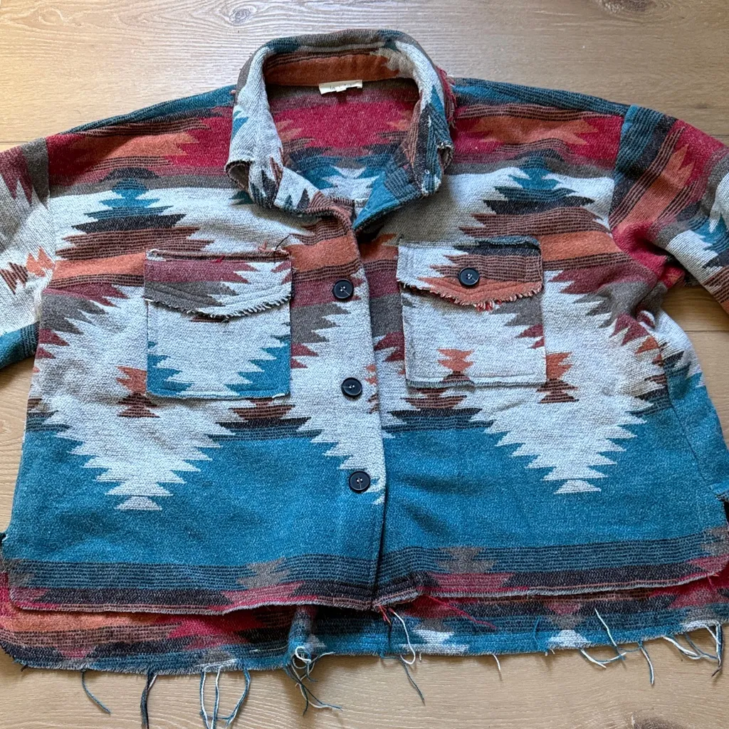 LA MIEL Aztec Shacket Blue - Image 4