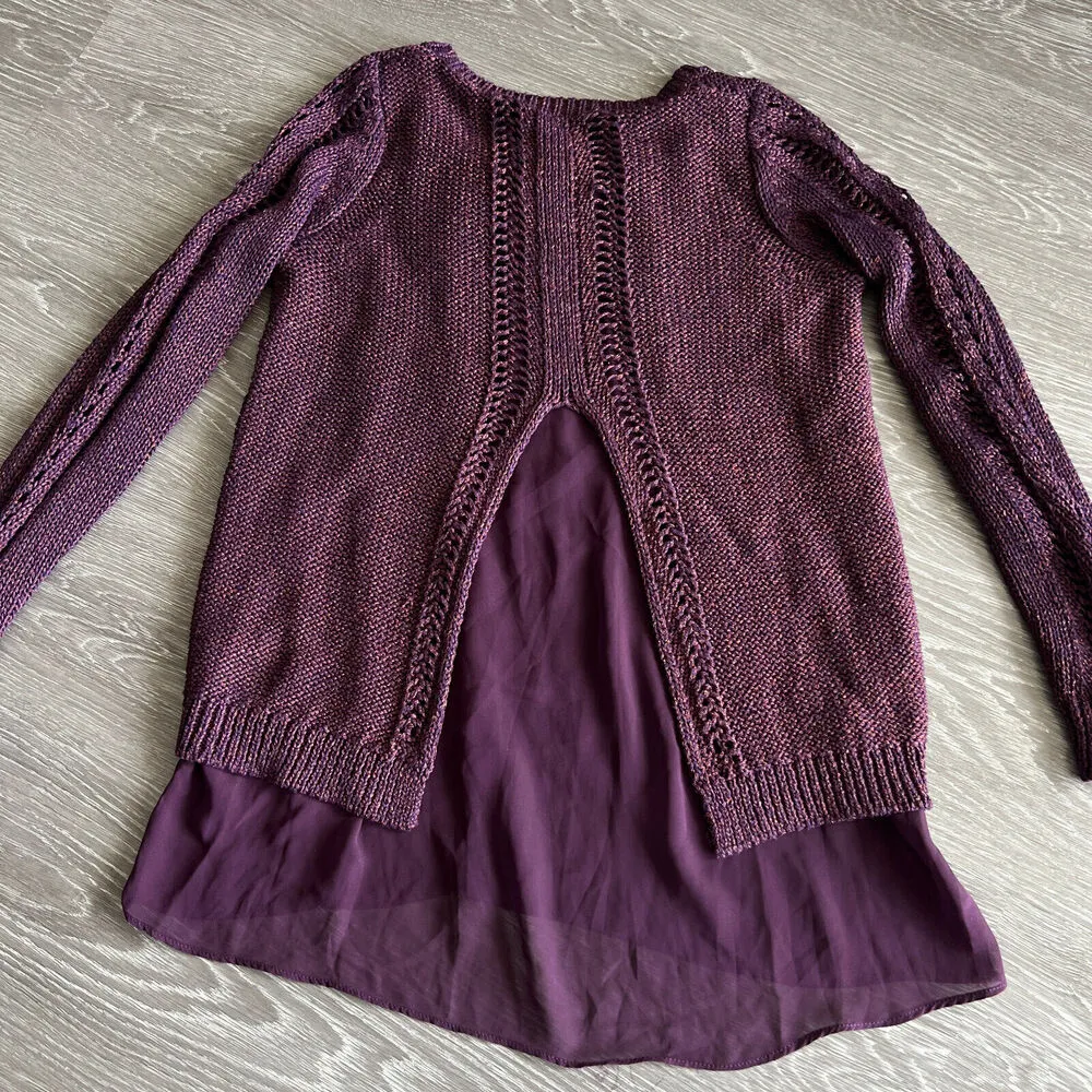 Lucky Brand Lined Sweater Womens Small Purple Metallic Back Slit Open Knit - Image 12