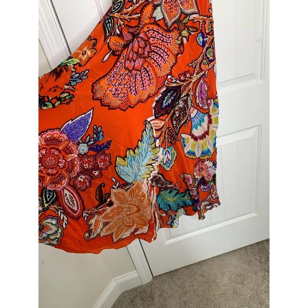 Anthropologie Maeve Orange Floral Boho swing Dress Summer Vacation Tropical sz S - Image 2