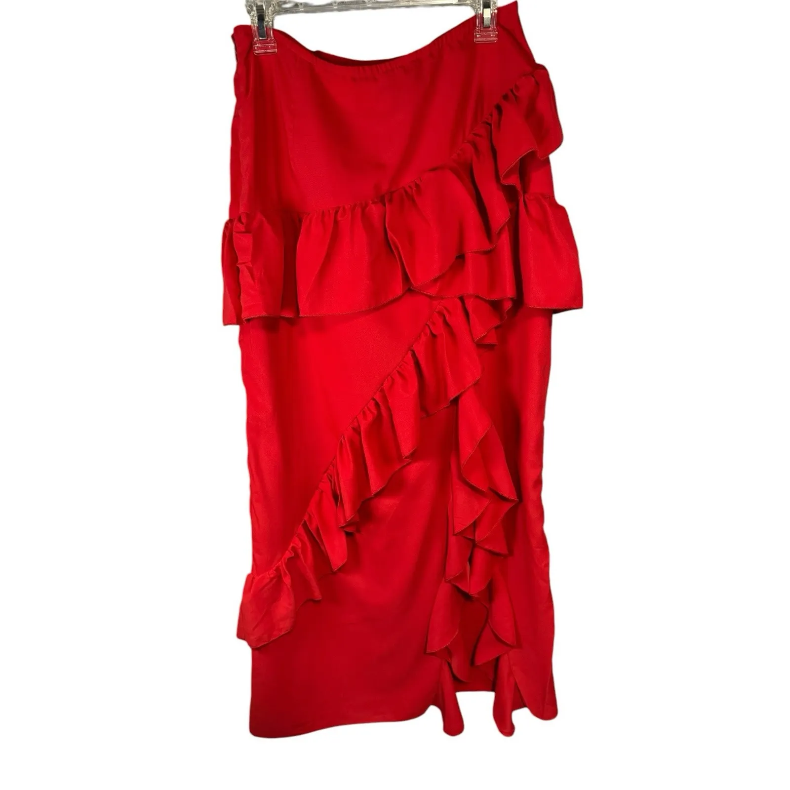 Shein beautiful long‎ red skirt with ruffles, open leg, size L - Image 6