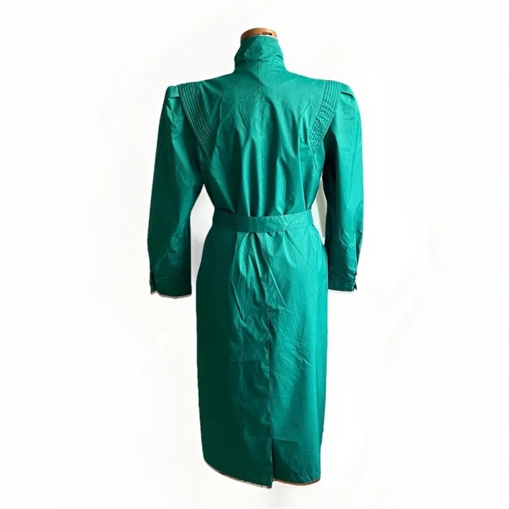 Vintage 80s Micki Green Long Raincoat Belt Lined Quilted Korea 9 10 Medium - Image 6