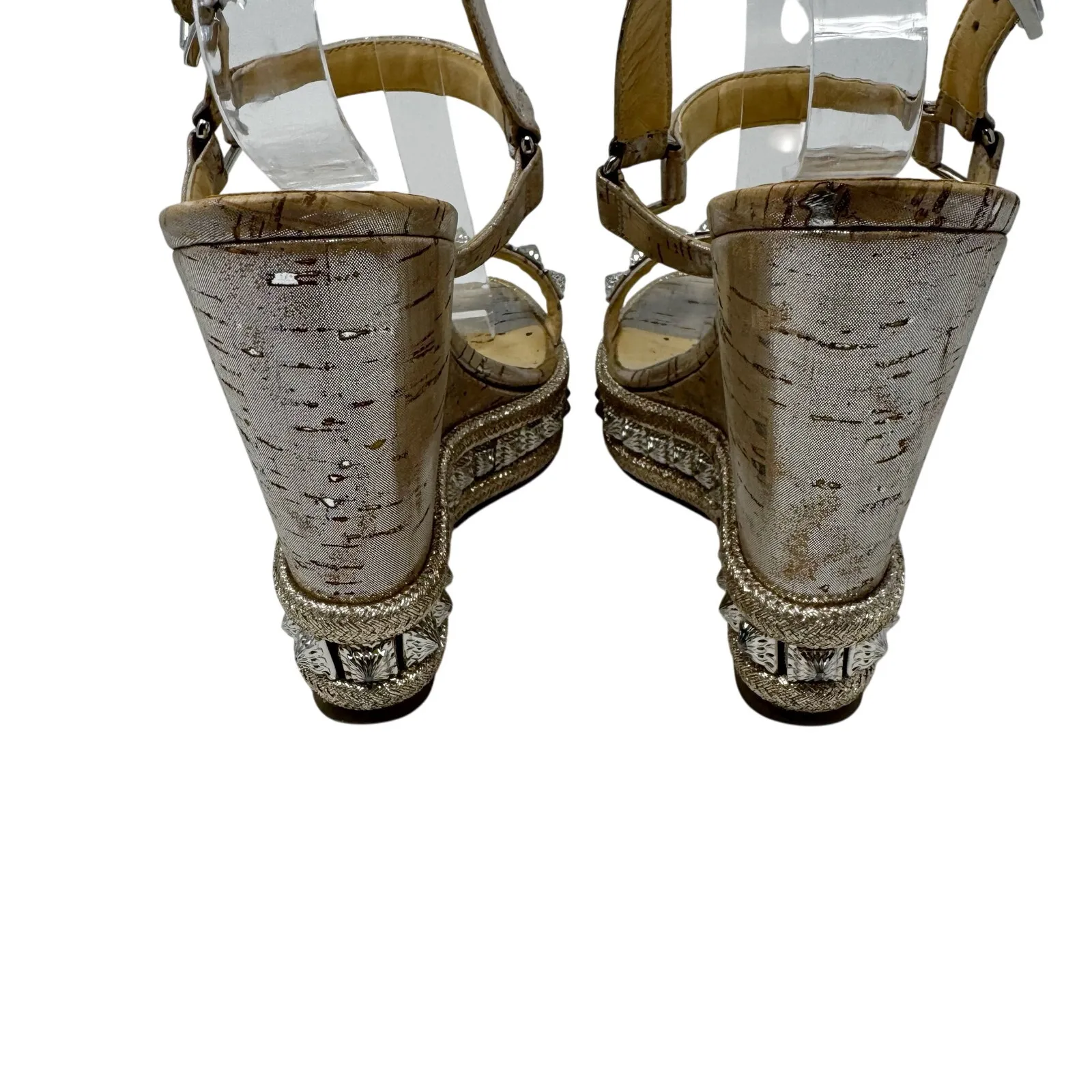 Christian Louboutin Pyradiams 110 Silver Metallic Studded Wedge Sandals EU 39 - Image 6
