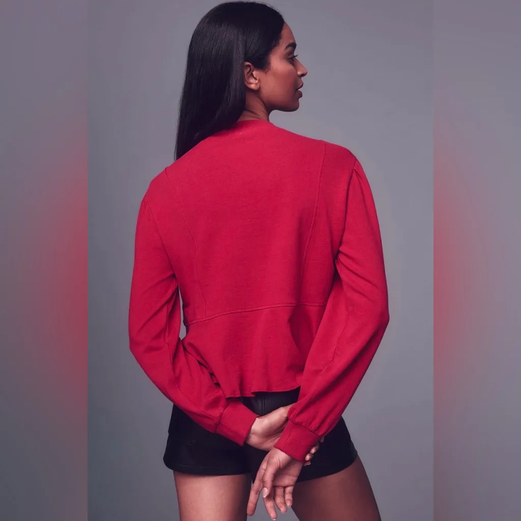 Anthropologie Cutwork Swing Top Pink Embroidered Floral Sweatshirt NWT Size XS - Image 2