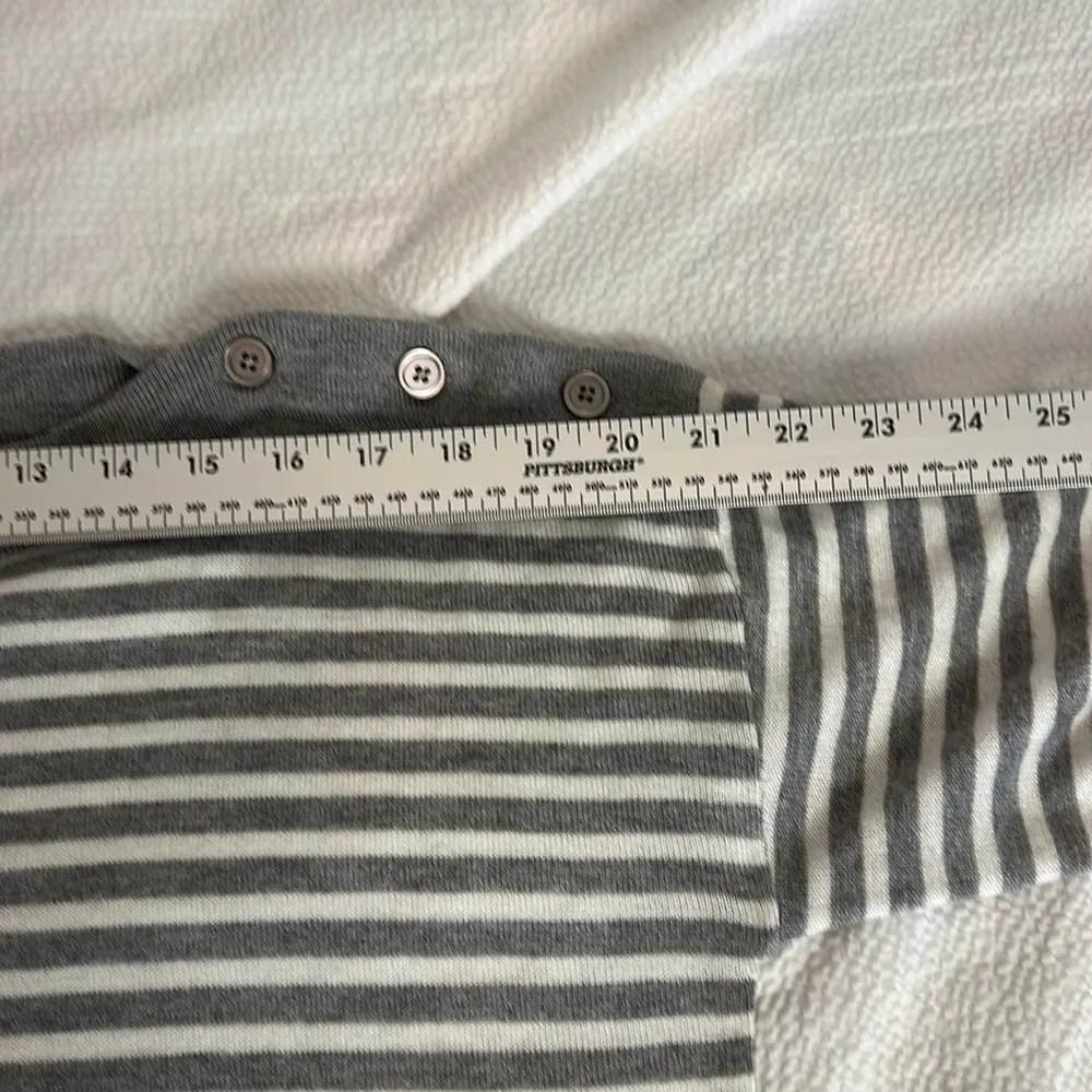 Striped Gray and White Sweater with Button Detail cashmere infused size medium - Image 6