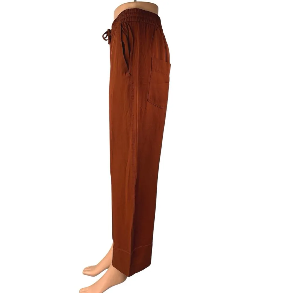 Zara Brown Straight Wide Leg High Waist Drawstring Baggy Trousers Sweat Pants S - Image 2