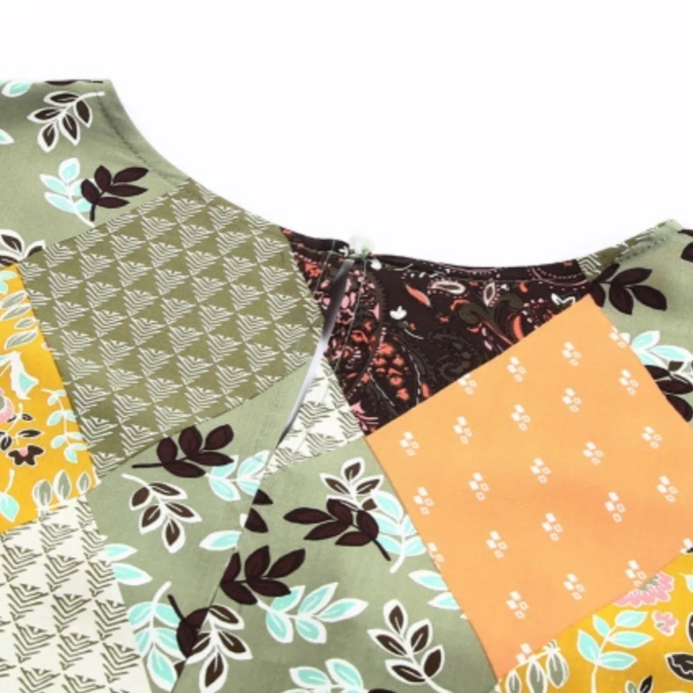 Patchwork Print Mixed Boho Floral Tunic Length Lantern Sleeve Blouse NEW - Image 11