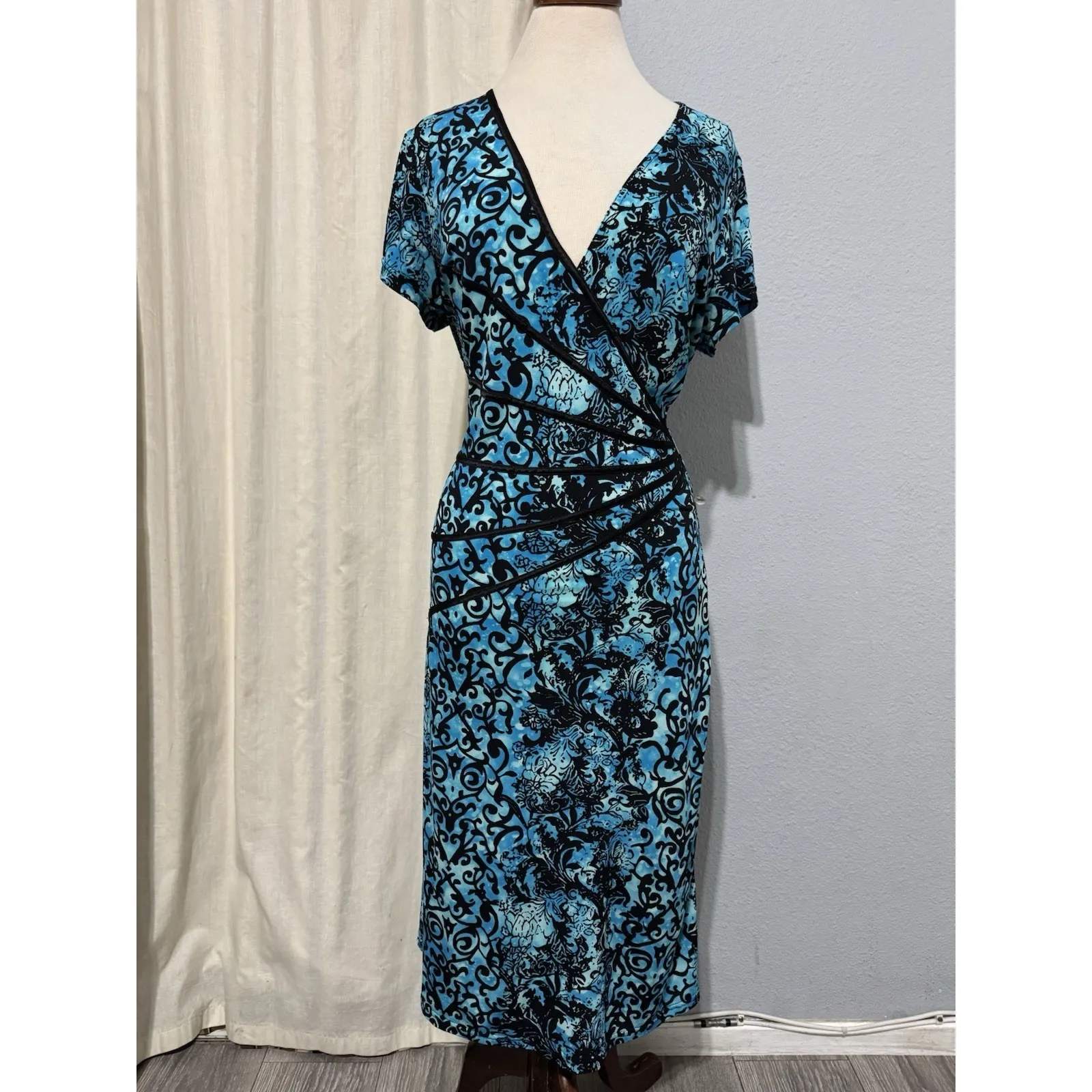 Connected Apparel Green Blue Artsy Stretch Jersey Drape Dress 16 Forrest Fairy - Image 4