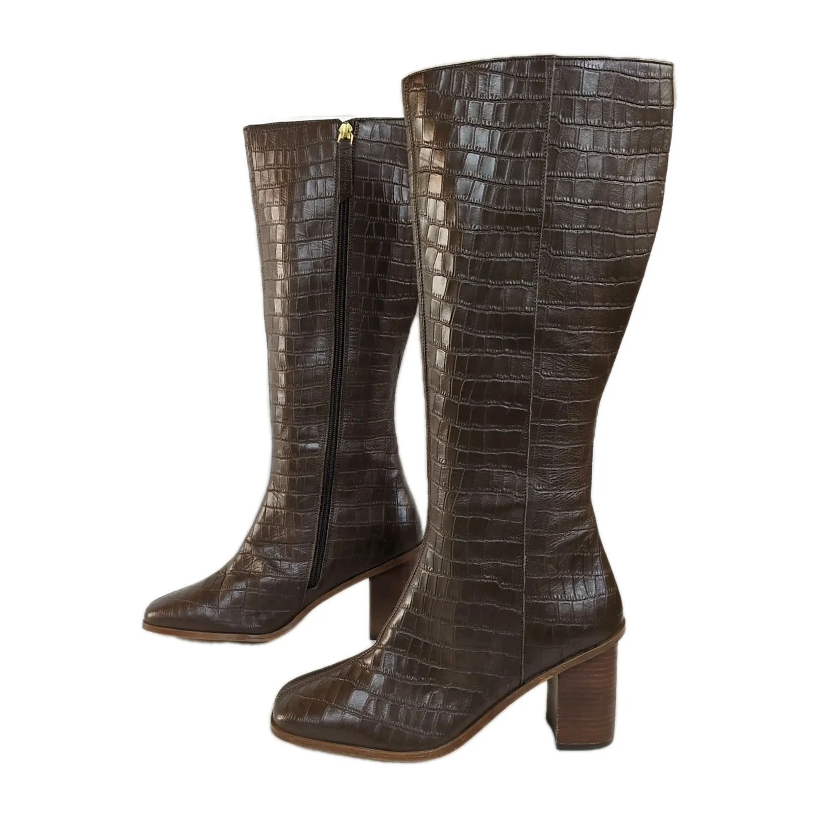 JOURNEE COLLECTION Tamori Leather Boot Brown Croc Embossed Knee High Women's 9.5 - Image 5