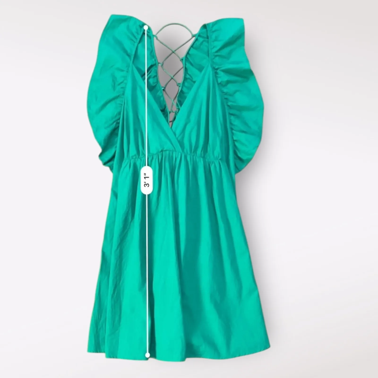 Umgee Kelly Green Tiered Ruffled Corset Back‎ Mini Dress Preppy Casual Size L - Image 5