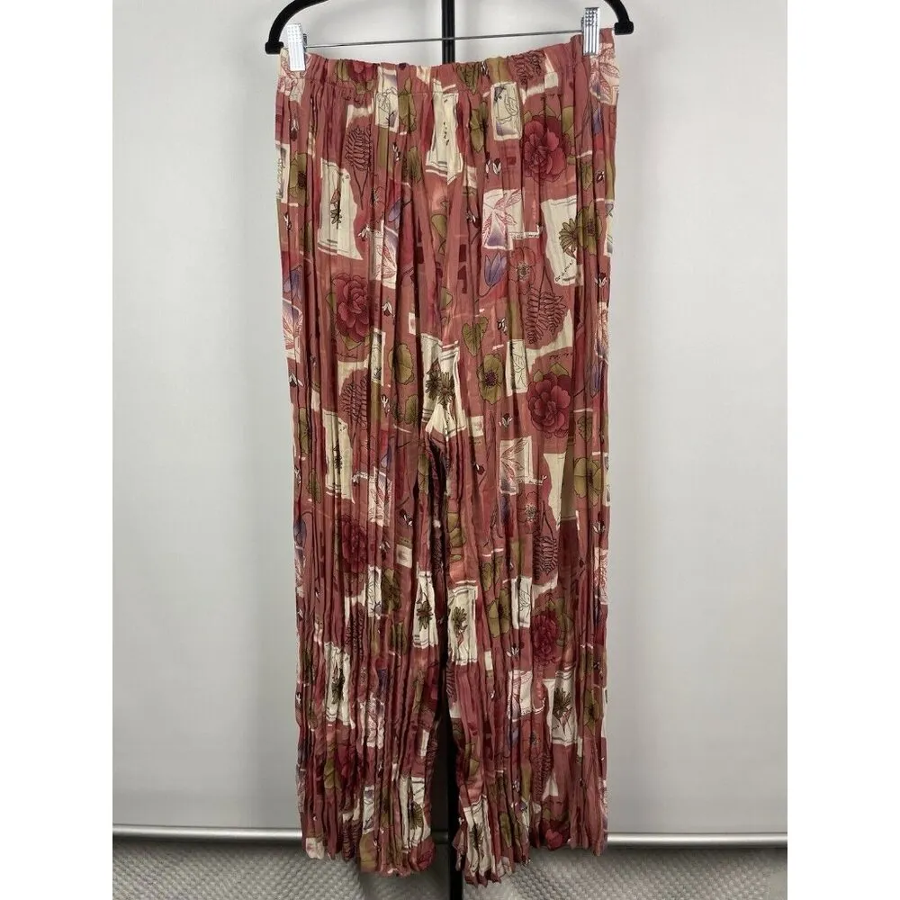 Lisa Z Dusty Pink Floral Garden‎ Crinkle Chiffon Sheer Pants Size S - Image 4