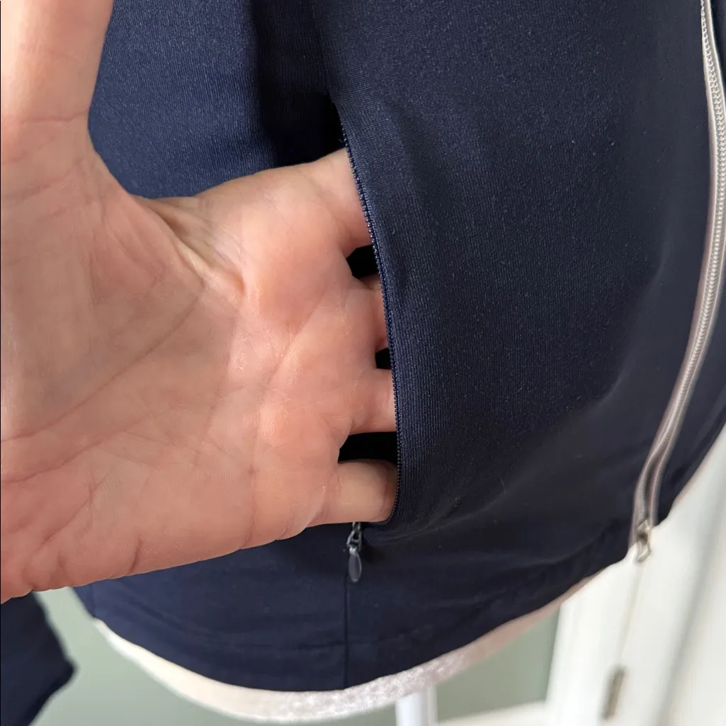 Chervo Navy Sunblock Full Zip Hoodie Jacket Floral Hood Trim Size S Blue - Image 5