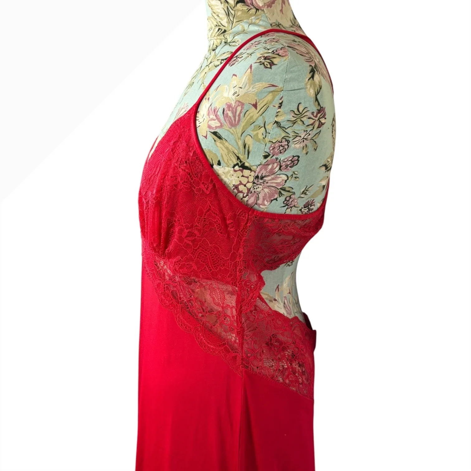 Womens Red Lace Trim Open Back Maxi Slip Dress sz M Nightgown Lingerie Romantic Size M - Image 4