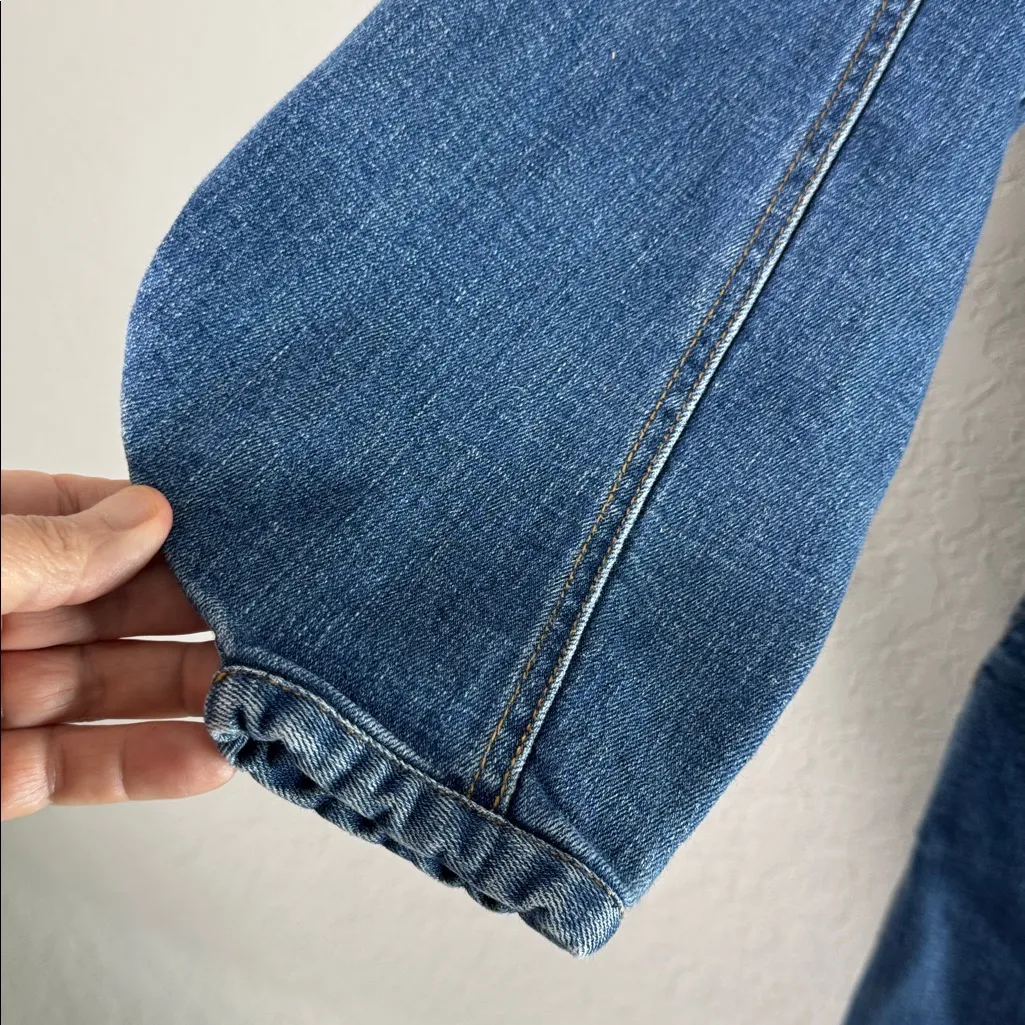 AMUR Sammy Denim Dress Size 6 Puff Sleeve Button Front Ruffle Blue - Image 7