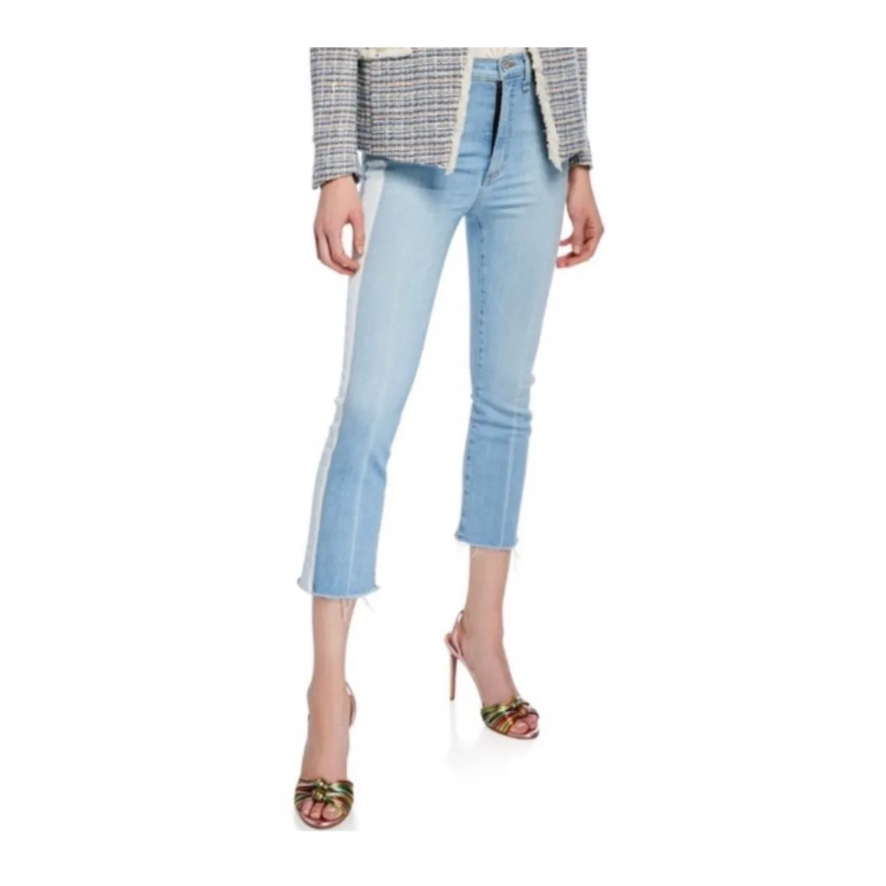 Veronica Beard Carly 11" Kick Flare Jeans Size 25 Side Stripe Crop Fray Preppy - Image 9