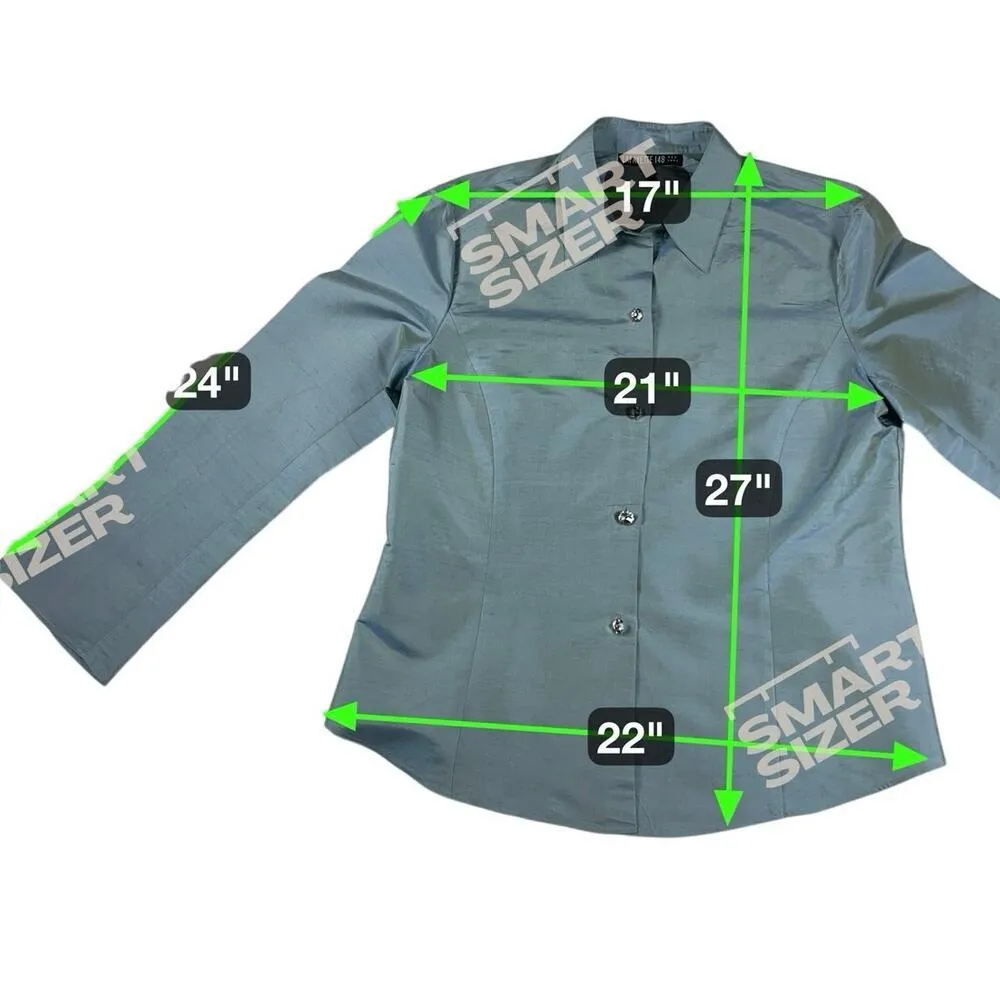 Lafayette 148 New York 100% Silk Iridescent Teal Crystal Button Blouse Size 12 - Image 3